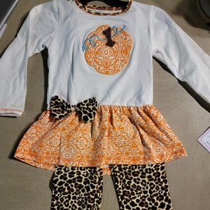 AnnLoren autumn orange leopard pumpkin 2 piece pant set